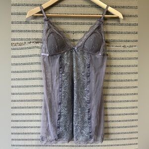 Vintage Victoria’s Secret Grey Lavender Lace Chemise Slip Dress